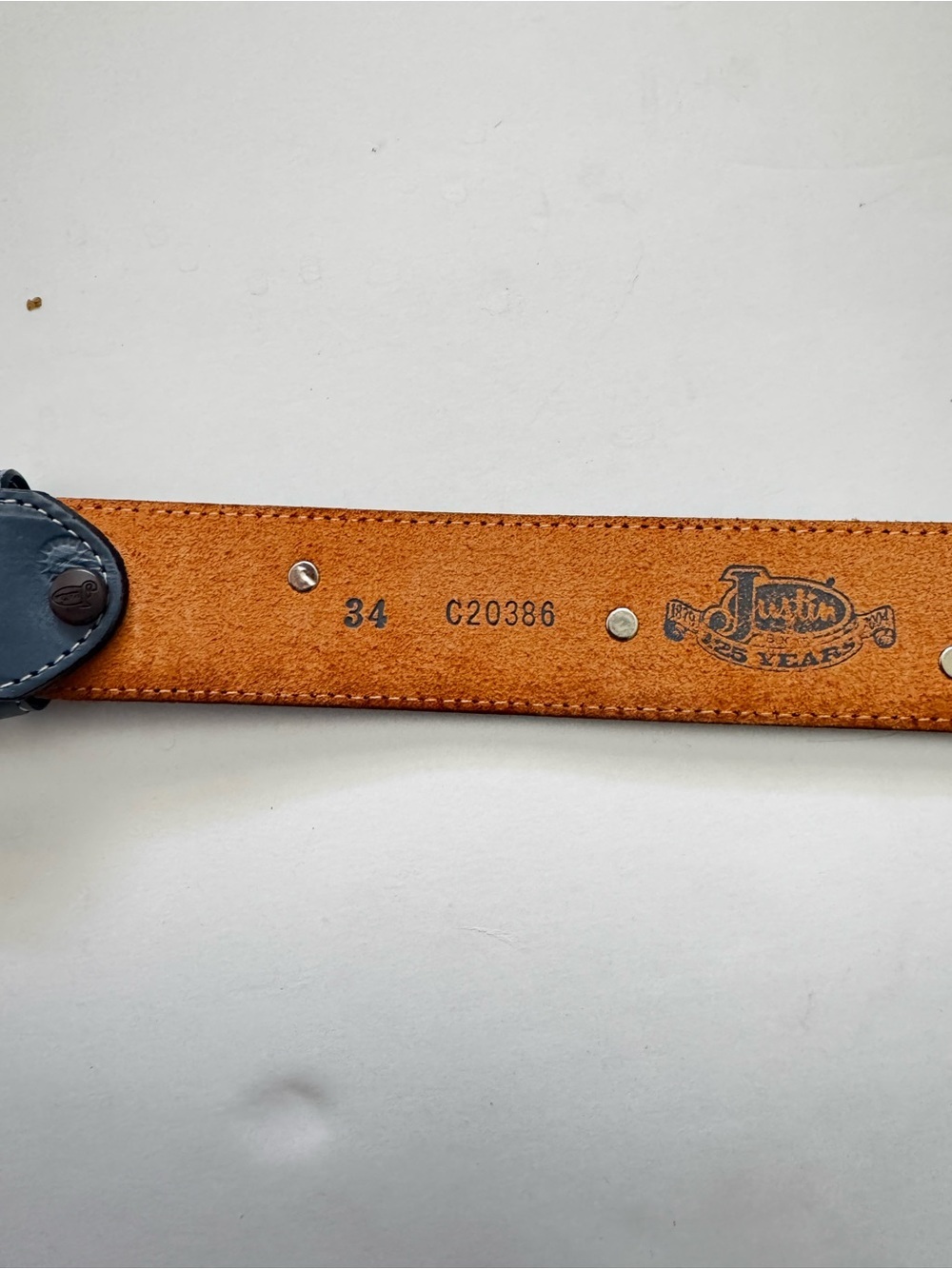 Justin Blue Tooled Floral Leather Belt size 34 - Picture 7 of 7